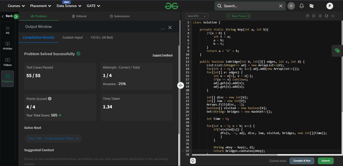 TechNerd_pranay's tweet image. Day 145 of GFG 160 - 160 Days of Problem Solving! Problem Solved: Bridge edge in a graph.
@geeksforgeeks #gfg160 #geekstreak2025 #CodingJourney #LearnInPublic #letsconnect