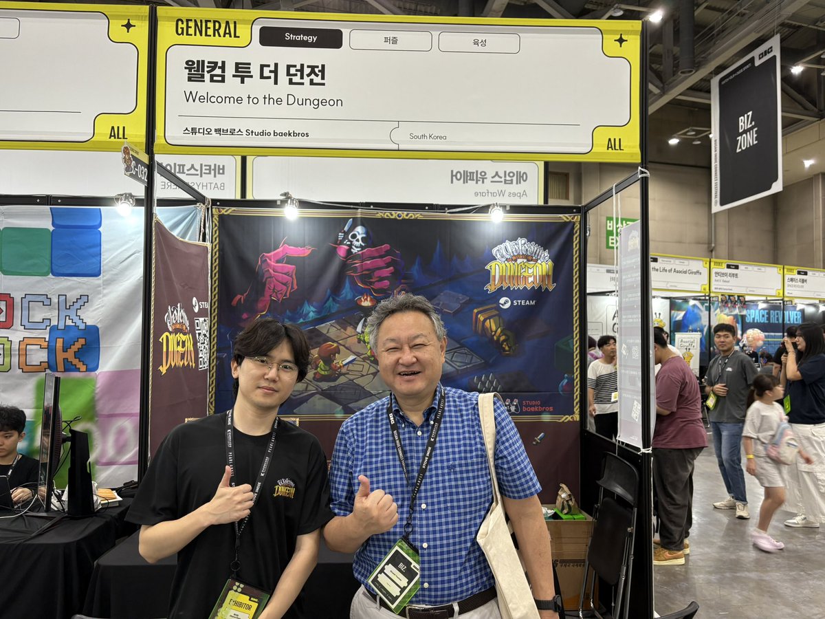 baekbros | Puzzle Adventure-Design Simulation (@studio_baekbros) on Twitter photo 오늘 BIC에서 Shuhei Yoshida 님께서 #웰컴투더던전 부스를 방문해 주셨습니다!
아쉽게도 자리가 부족해 직접 플레이는 못 하셨지만, 게임에 흥미를 보여주셔서 정말 감사드립니다!
<a href="/yosp/">Shuhei Yoshida</a> 오늘 BIC에서 Shuhei Yoshida 님께서 #웰컴투더던전 부스를 방문해 주셨습니다!
아쉽게도 자리가 부족해 직접 플레이는 못 하셨지만, 게임에 흥미를 보여주셔서 정말 감사드립니다!
<a href="/yosp/">Shuhei Yoshida</a>