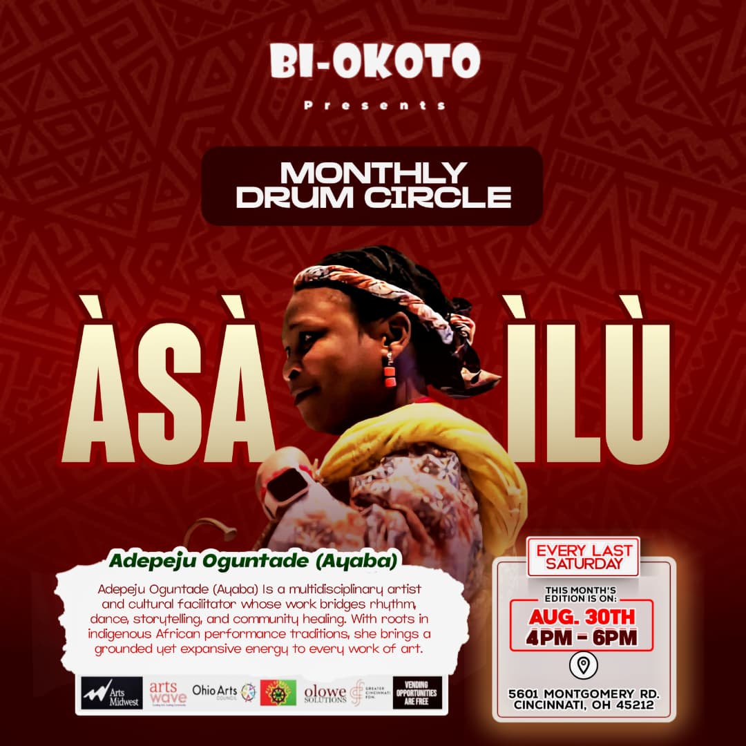 Biokoto's tweet photo. We welcome you to August Drum Circle!

Àṣà Ìlù Drum Circle is a monthly community gathering that celebrates African culture through rhythmic drumming, connection, and shared energy.

Vending is Free!

#DrumCircle #BiOkoto #AfricanDrumming #CincinnatiOhio #community https://t.co/UHHHuYU0Vo