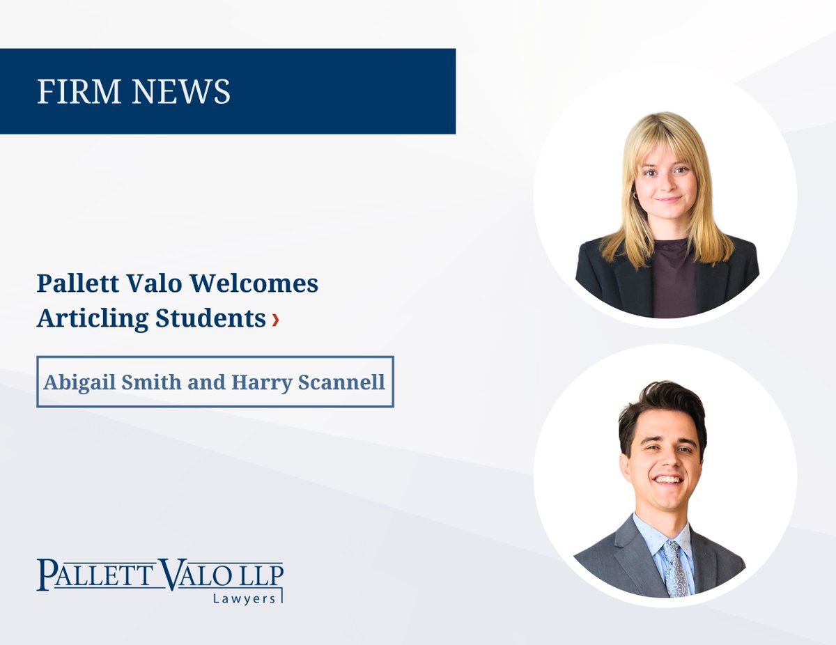 Welcome back, Abigail Smith and Harry Scannell!

We’re thrilled to have Abigail and Harry return to Pallett Valo this time as articling students after spending last summer with us. 

Learn more about our Summer and Articling Student Program here: ow.ly/8EOi50WGk9X
