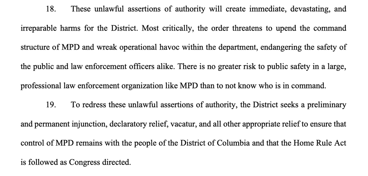 DC says the attempted takeover of the MPD is both illegal and creating "havoc" for officers trying to determine who is in charge of the department. storage.courtlistener.com/recap/gov.usco…