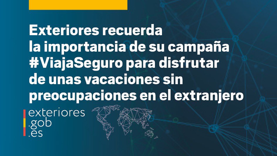 Ministerio de Asuntos Exteriores, UE y Cooperación (@maecgob) on Twitter photo El <a href="/MAECgob/">Ministerio de Asuntos Exteriores, UE y Cooperación</a> recuerda en el ecuador de agosto, mes en el que muchos españoles deciden viajar al extranjero para disfrutar de sus vacaciones, su campaña #ViajaSeguro.
🔗 exteriores.gob.es/es/Comunicacio… El <a href="/MAECgob/">Ministerio de Asuntos Exteriores, UE y Cooperación</a> recuerda en el ecuador de agosto, mes en el que muchos españoles deciden viajar al extranjero para disfrutar de sus vacaciones, su campaña #ViajaSeguro.
🔗 exteriores.gob.es/es/Comunicacio…