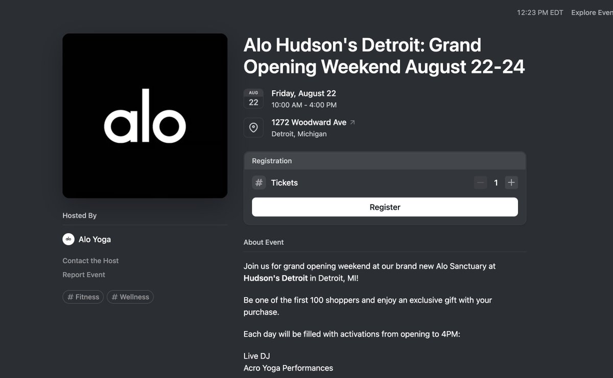 Alo will host a grand opening weekend at its new store  Hudson's Detroit building next weekend - Aug. 22-24