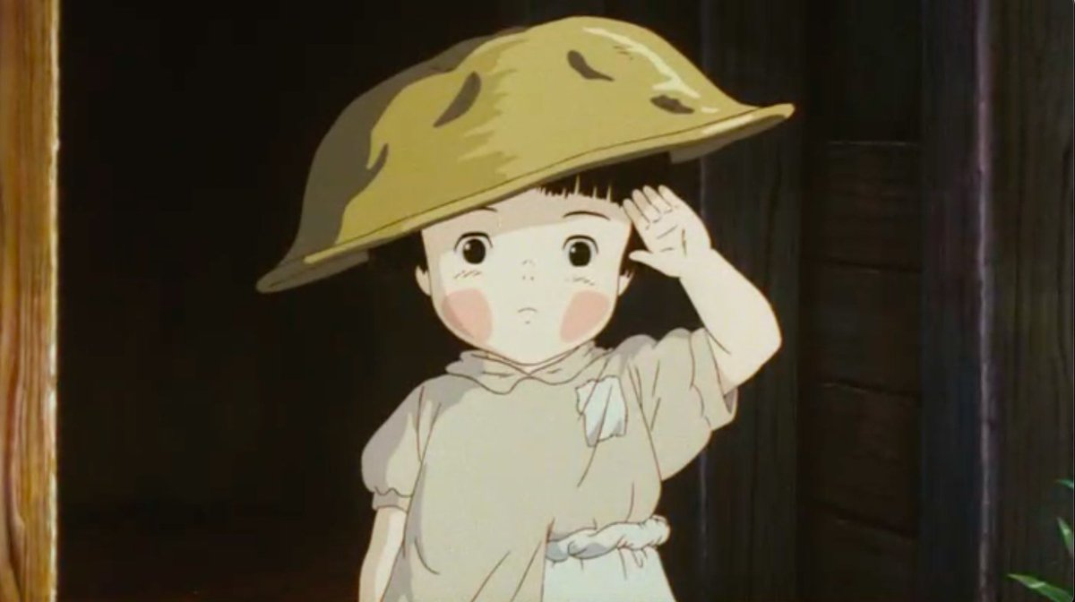 ◉無人の壕、節子の独り遊び〜番傘、泥団子、洗面器を被って敬礼、ケンケンパまで、#岡田敏靖 さん。
※「埴生の宿」が流れるシーン。
uta-net.com/song/40871/
#火垂るの墓　#高畑勲