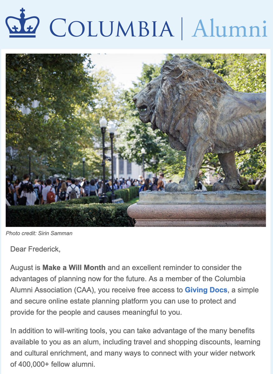 This is a smart move. Because the only way I will give money to Columbia after they agreed to give $200 million to Trump AND banned anti-genocide protests on campus AND stole W. 116th St. from the city AND expelled anti-genocide protesters—will be if I'm DEAD.