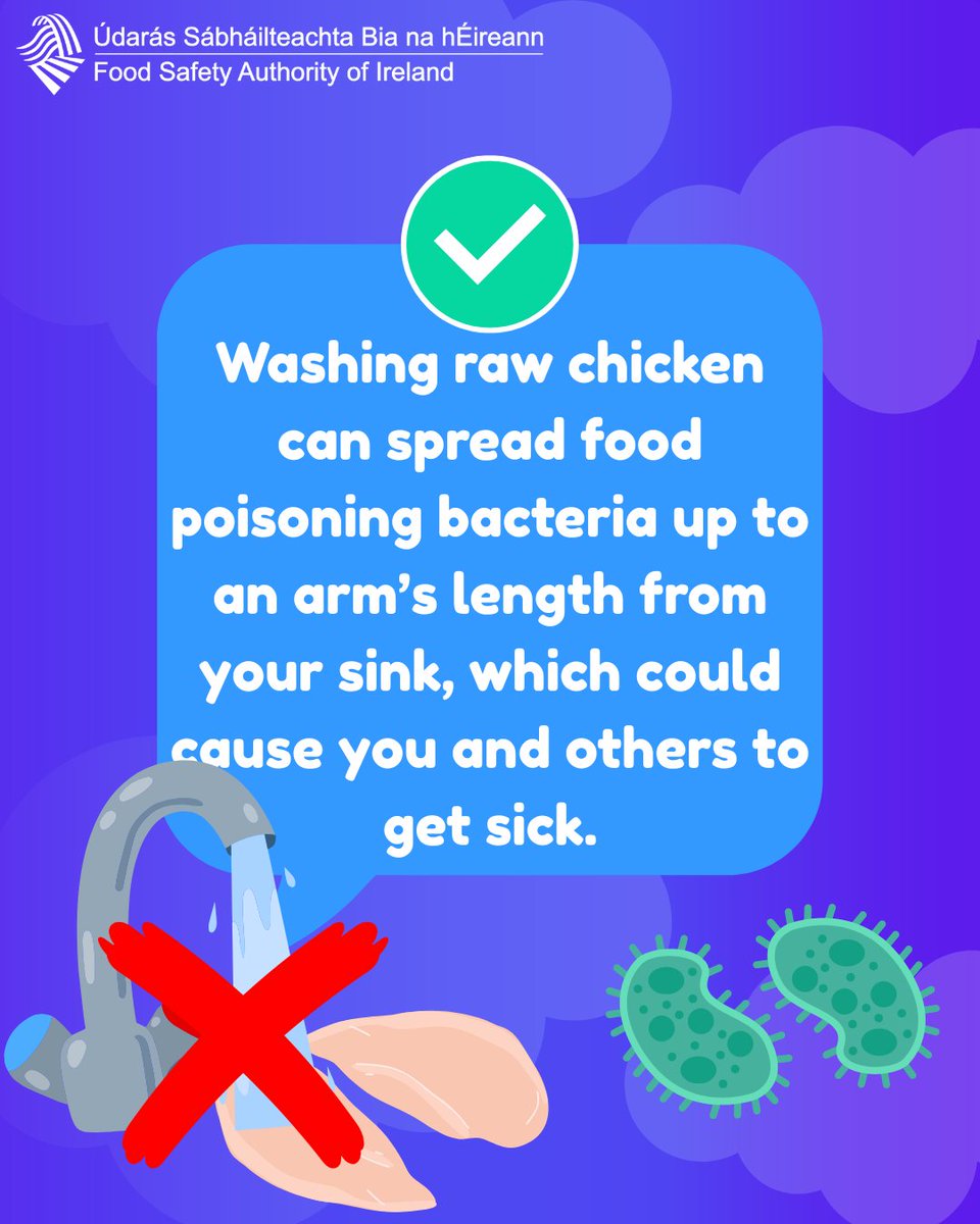FSAIinfo's tweet photo. MYTH OR FACT? 💥
MYTH: Washing raw chicken makes it safer to eat.
FACT: It actually spreads bacteria fast. 🧼❌🐔
#MythorFact #FoodSafety #WashingChicken https://t.co/WtAHY7Nu02