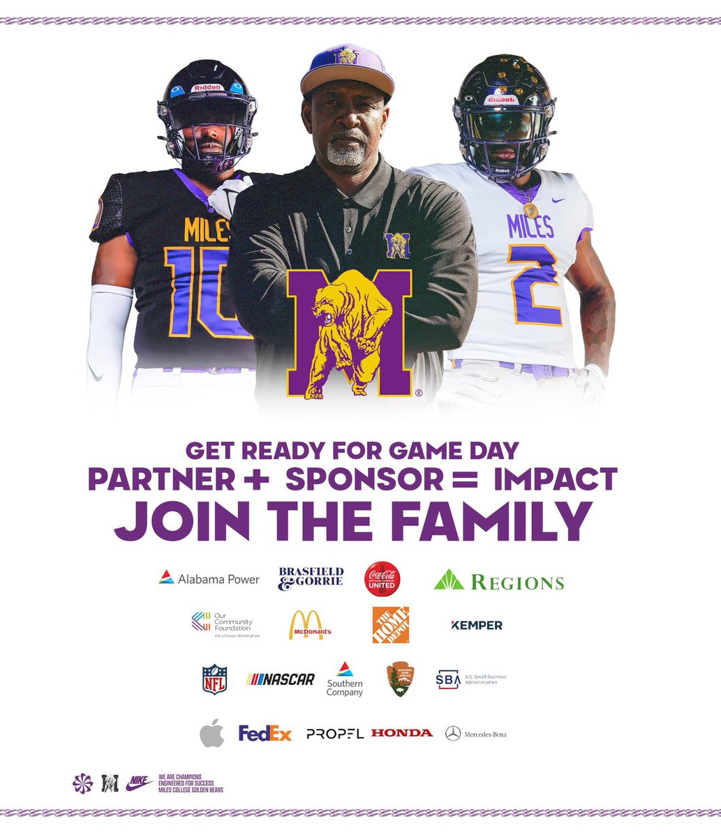 Miles College Birmingham Alumni Chapter TM (@milesbhamalumni) on Twitter photo Golden Bear Nation, itโs almost that time! ๐๐ป๐ฃ๐ก
Golden Bear Nation โ the 2025 Miles College Football schedule is HERE!
Every game = a family reunion. Mark your calendars, rep the Purple & Gold, and letโs pack the stands!
milesgoldenbears.com/sports/football ๐ฃ๐ก
#WeAreMilesCollege Golden Bear Nation, itโs almost that time! ๐๐ป๐ฃ๐ก
Golden Bear Nation โ the 2025 Miles College Football schedule is HERE!
Every game = a family reunion. Mark your calendars, rep the Purple & Gold, and letโs pack the stands!
milesgoldenbears.com/sports/football ๐ฃ๐ก
#WeAreMilesCollege