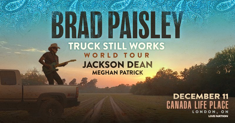 SUPPORT UPDATE 🚨 <a href="/TheJacksonDean/">JacksonDean</a> and Meghan Patrick are joining <a href="/BradPaisley/">Brad Paisley</a>'s Truck Still Works World Tour as special guests! Don’t miss this epic night of country music 🔥

🗓 Thursday, December 11th
🎟 bit.ly/3JaImZQ