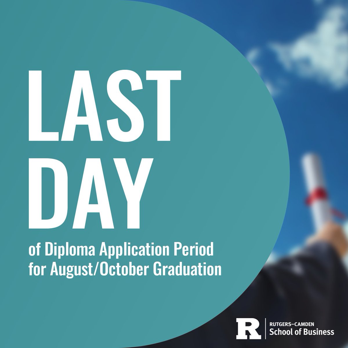 📣Reminder: 

Today is the LAST DAY to apply for August/October Graduation! Click here to apply: go.rutgers.edu/s27nqp6y

#Grad #RSBC #Rutgers