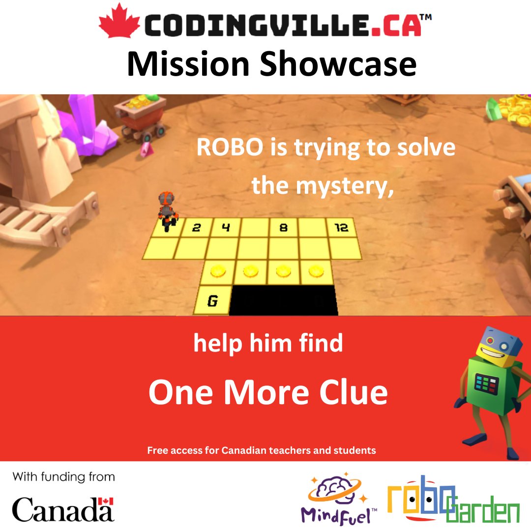 In this coding using blocks mission, ROBO needs your help to solve the sequence of numbers in order to unlock his next clue. Start your coding journey by following the link below:

codingville.ca