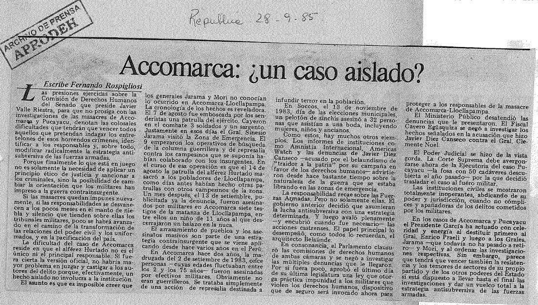 Jose Alejandro Godoy (@jgodoym) on Twitter photo Del archivo: Fernando Rospigliosi sobre el caso Accomarca. Columna de 1985 en <a href="/larepublica_pe/">La República</a> (buen trabajo de archivo de <a href="/javierto65/">Javier Torres Seoane</a>) Del archivo: Fernando Rospigliosi sobre el caso Accomarca. Columna de 1985 en <a href="/larepublica_pe/">La República</a> (buen trabajo de archivo de <a href="/javierto65/">Javier Torres Seoane</a>)