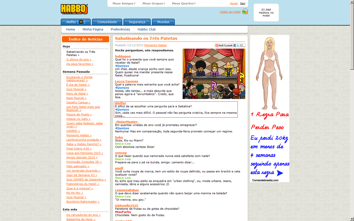 AlefferHabbo's tweet photo. Minhas memórias no Habbo Hotel começaram em 2008: tive uma agência de modelos, trabalhei em fã-sites (onde fiz programas de rádio e amigos que carrego até hoje) e adorava a Sabatina dos gerentes. Tive duas perguntas respondidas pelos lendários 4Queijos e Disco-Lee. #Habbo25 https://t.co/3cYQ3lDUrY