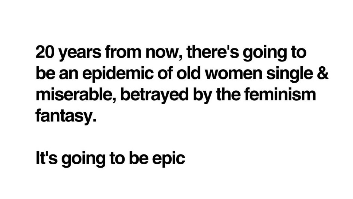 I don’t think it will take 20 years.. misery loves company, they’re already after housewives brainwashing them to hate their husbands..

#FamilyCourts