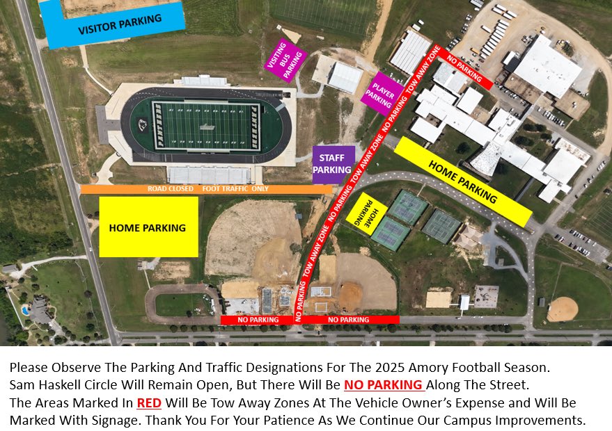 Amory High School 
2025
Football Parking Information
