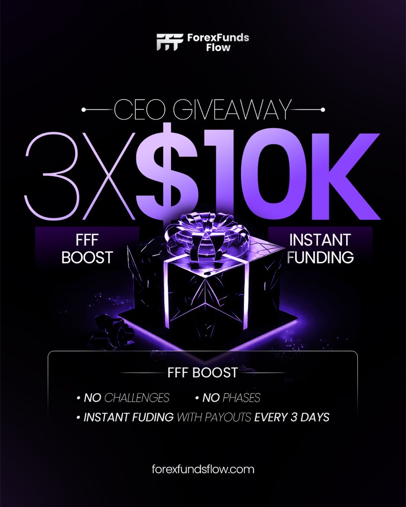 Yahya Abdul (@yahya_abdul1) on Twitter photo ⏳ In 72 hours, I’ll choose 3 winners! 🎯
🚨 CEO GIVEAWAY TIME! 🚨
I’m giving away 3 x $10,000 BOOST Instant Funding Accounts 💥
No challenges. No phases. Just instant funding & request a payout every 3 days.
How to participate:
1️⃣ Follow <a href="/Yahya_Abdul1/">Yahya Abdul</a> & <a href="/forexfundsflow/">FFF • ForexFundsFlow</a>
2️⃣ ⏳ In 72 hours, I’ll choose 3 winners! 🎯
🚨 CEO GIVEAWAY TIME! 🚨
I’m giving away 3 x $10,000 BOOST Instant Funding Accounts 💥
No challenges. No phases. Just instant funding & request a payout every 3 days.
How to participate:
1️⃣ Follow <a href="/Yahya_Abdul1/">Yahya Abdul</a> & <a href="/forexfundsflow/">FFF • ForexFundsFlow</a>
2️⃣