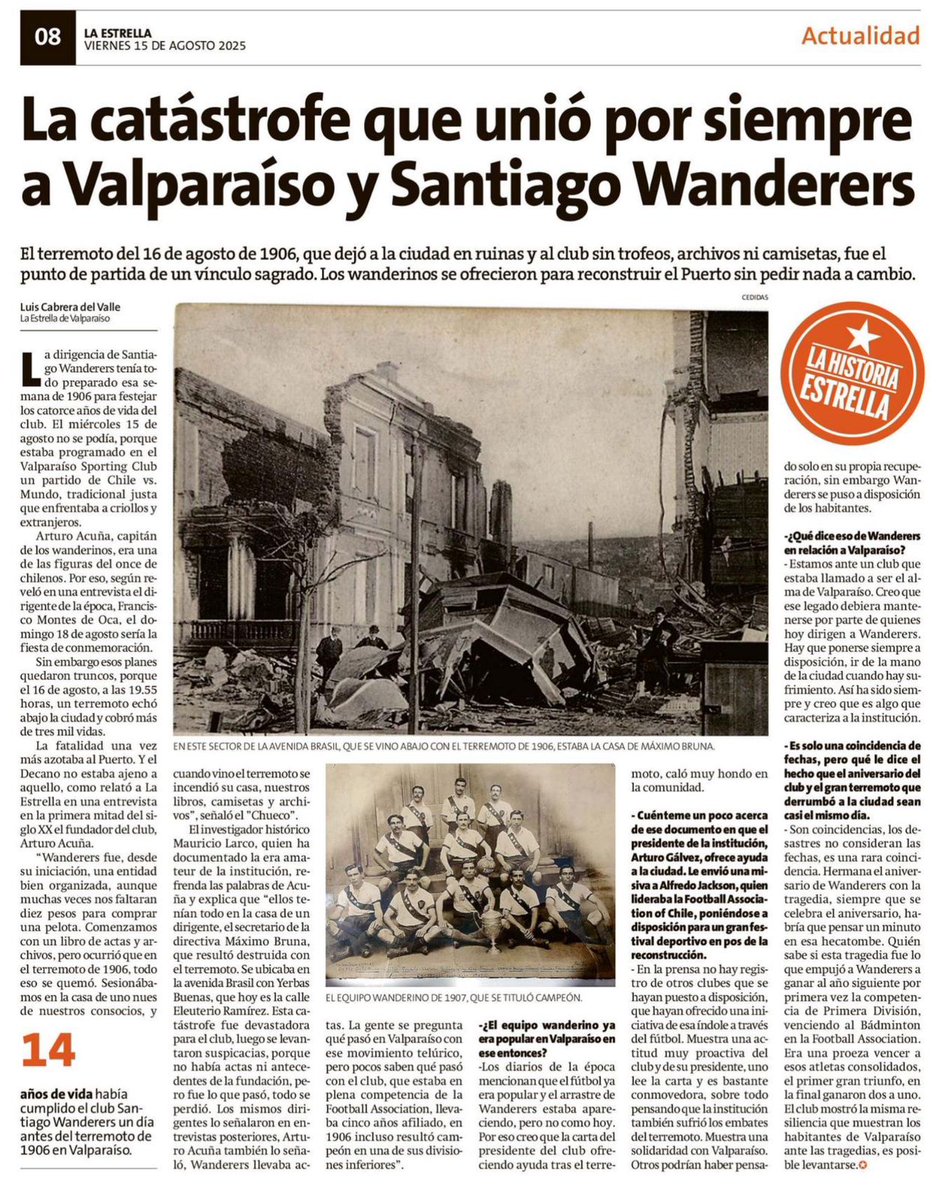 Evocando Valparaíso (@evocandovalpo) on Twitter photo Hoy en <a href="/laestrellavalpo/">La Estrella de Valpo</a>, la historia de Santiago Wanderers y el Terremoto de 1906... Hoy en <a href="/laestrellavalpo/">La Estrella de Valpo</a>, la historia de Santiago Wanderers y el Terremoto de 1906...