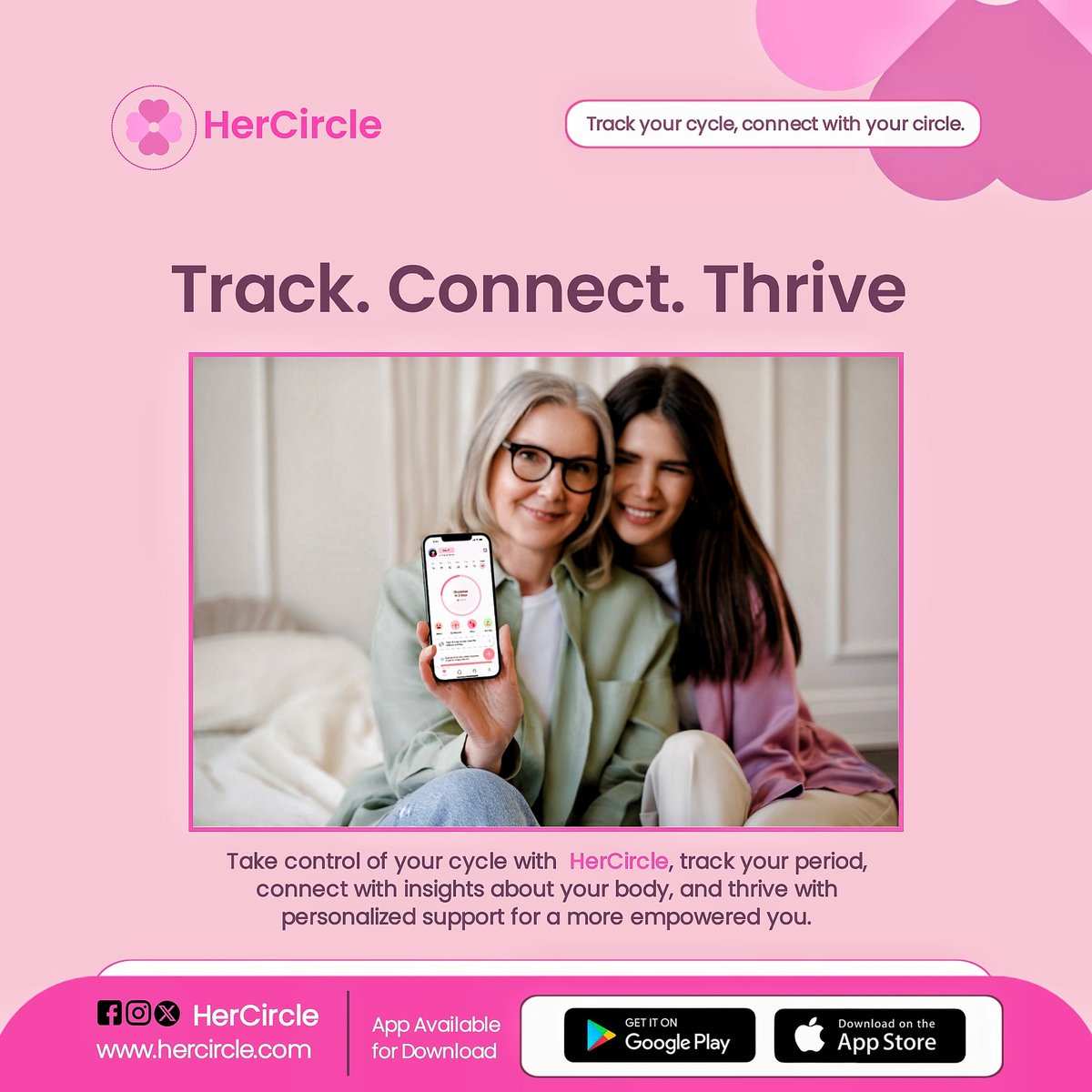 Painful cramps taught me this, knowing your cycle changes everything.

You spot patterns, prepare better, track changes, &amp; understand your body more.

HerCircle isn’t just an app,it’s a safe space for women to track their cycle &amp; connect with their circle.

Would you recommend?