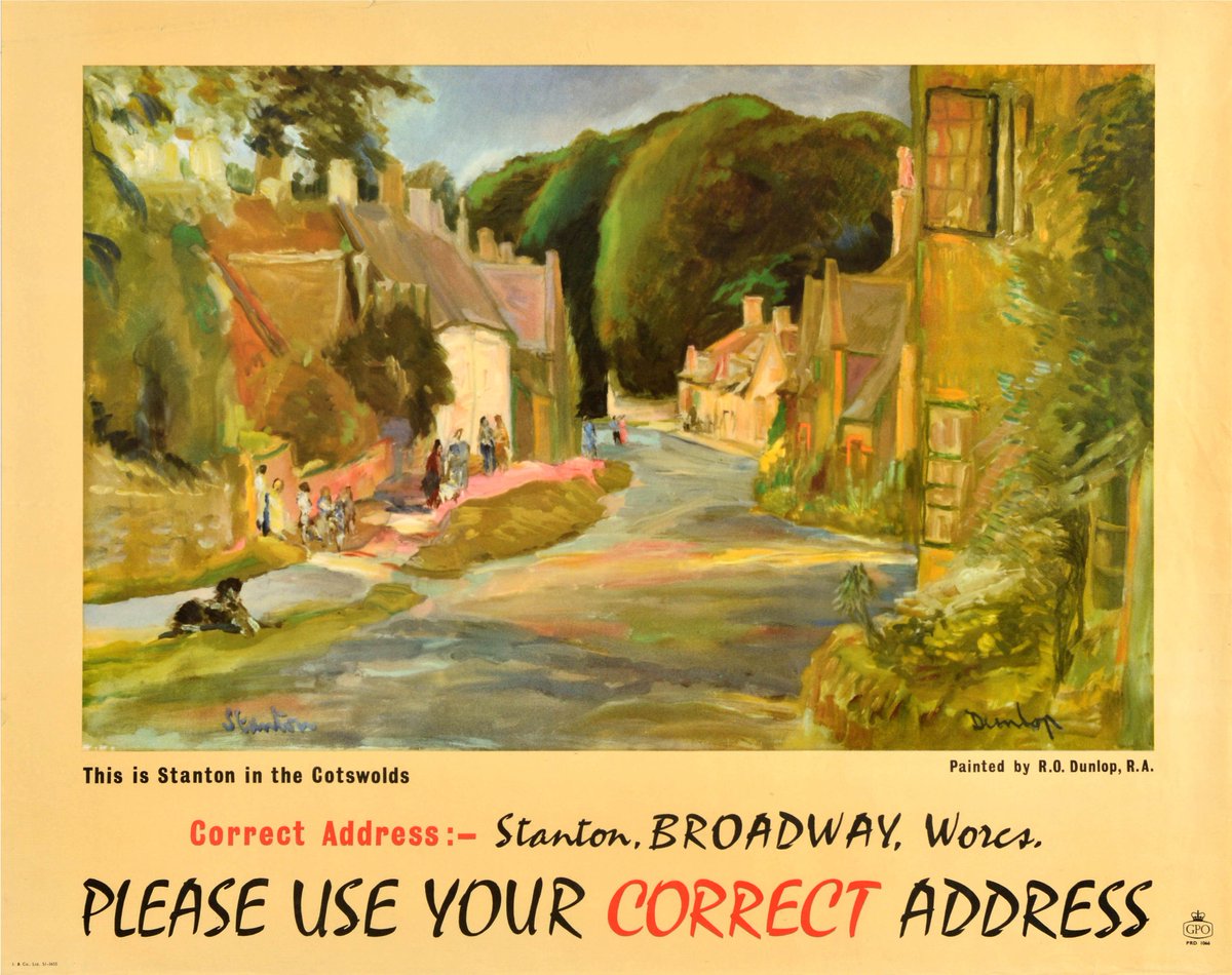 Original #vintage #poster of the day - This is Stanton in the Cotswolds GPO General Post Office (1960s) Artist: Ronald Ossory Dunlop → antikbar.co.uk/products/pa362… 

#Stanton #Cotswolds #England #Scenic #Painting #Country #Village #PostOffice #Advertising #Art #DogMonth #SundayVibes