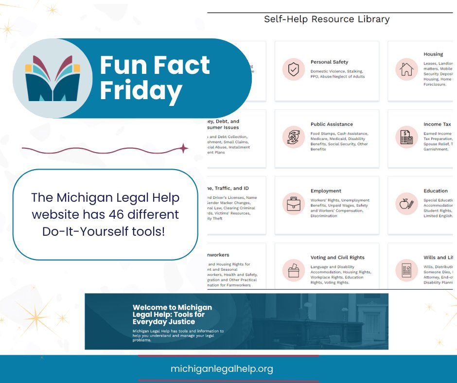 Friday Fun Fact: 📚 
Michigan Legal Help gives you free, step-by-step instructions, plain language forms, and resources to help you handle things yourself—24/7. michiganlegalhelp.org
#LegalHelp #MichiganLegalHelp #KnowYourRights
