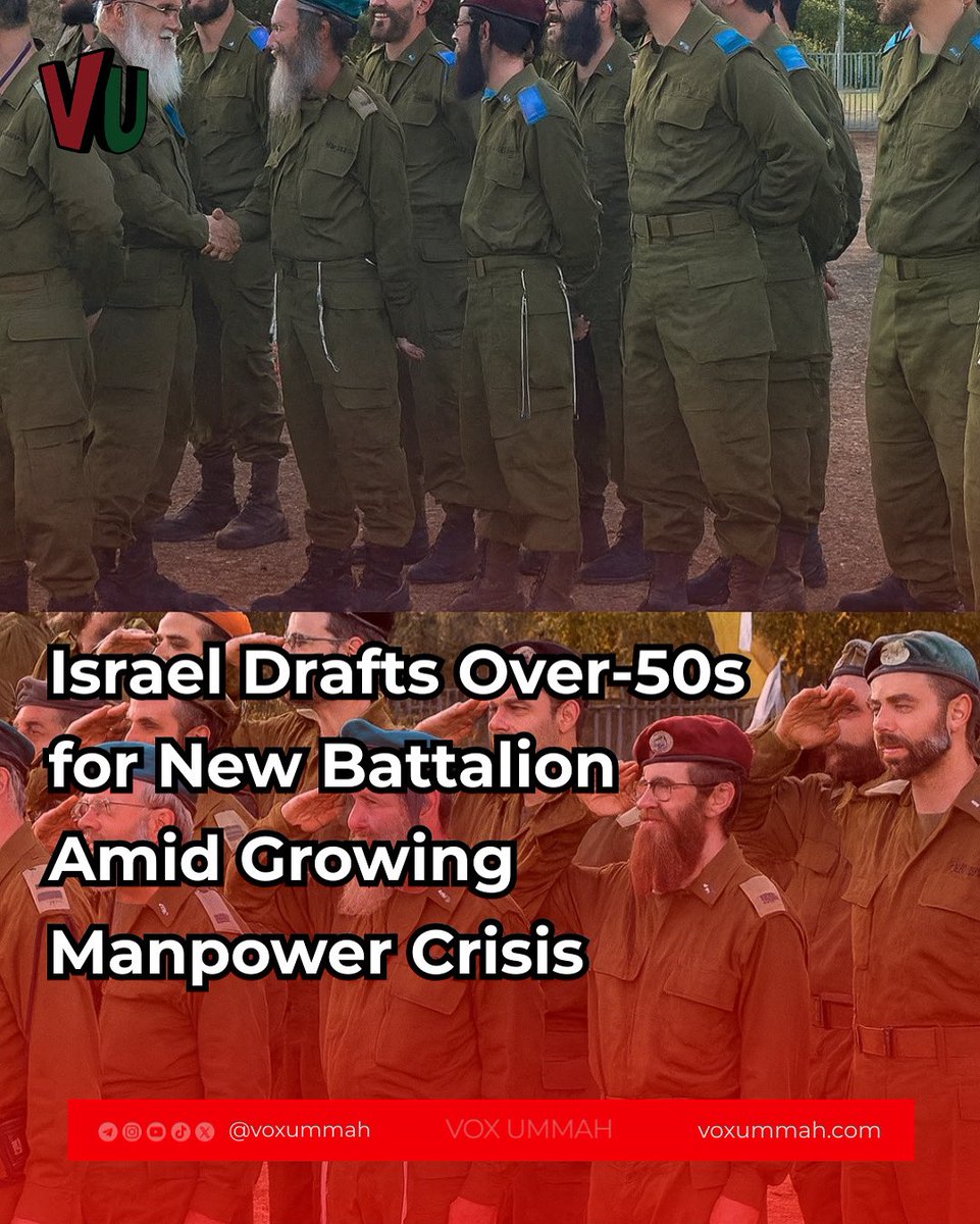 ⭕ Photos have emerged showing soldiers from a newly formed Israeli army reserve battalion made up of recruits over the age of 50 — a move highlighting the military’s deepening manpower shortage.

For the first time, the army has approved an infantry reserve unit composed