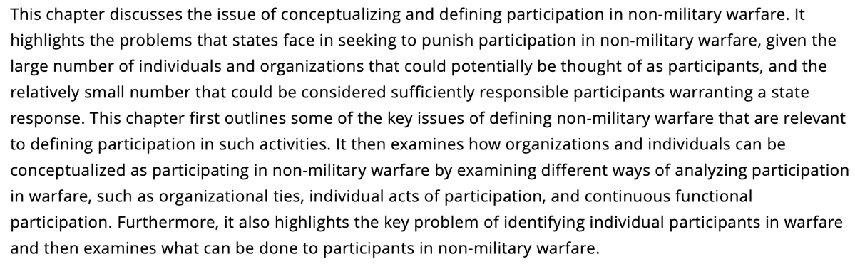 Jack McDonald (@jackmcd83) on Twitter photo New publication! I have a book chapter out today in <a href="/OAJonsson/">Oscar Jonsson</a> and <a href="/kaihko/">Ilmari Käihkö</a> 's Non-Military Warfare: A War of Our Time. My chapter focuses on conceptualising and defining participation in a range of sub-threshold/grey-zone/etc activities that occur war and "peace" New publication! I have a book chapter out today in <a href="/OAJonsson/">Oscar Jonsson</a> and <a href="/kaihko/">Ilmari Käihkö</a> 's Non-Military Warfare: A War of Our Time. My chapter focuses on conceptualising and defining participation in a range of sub-threshold/grey-zone/etc activities that occur war and "peace"
