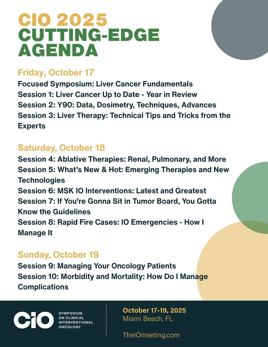 The IO Meeting (@cio_oncology) on Twitter photo #CIO2025: Liver cancer breakthroughs, AR/AI, real-world IO — 3 days of top-tier education.
📅 Oct 17–19 | Miami Beach
10 sessions + symposium + rapid-fire reviews
Seats going fast: hubs.ly/Q03CRYzv0
<a href="/docTPlive/">Tino Peña</a> <a href="/DieHCCDie/">Ed Kim</a> <a href="/Gina_Landinez_/">Gina Landinez</a> <a href="/abijaoudehn/">Nadine Abi-Jaoudeh</a> #CIO2025: Liver cancer breakthroughs, AR/AI, real-world IO — 3 days of top-tier education.
📅 Oct 17–19 | Miami Beach
10 sessions + symposium + rapid-fire reviews
Seats going fast: hubs.ly/Q03CRYzv0
<a href="/docTPlive/">Tino Peña</a> <a href="/DieHCCDie/">Ed Kim</a> <a href="/Gina_Landinez_/">Gina Landinez</a> <a href="/abijaoudehn/">Nadine Abi-Jaoudeh</a>
