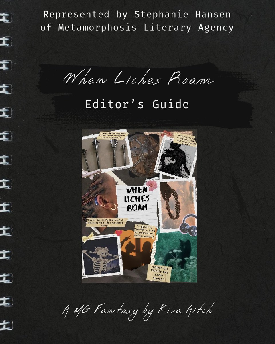 AitchKira's tweet photo. The Editor's Guide for my #MG #F #AG #OS book, When Liches Roam, a story about two sisters guided by a haunted hearing aid to unlock their magical ancestry just in time to save a mystical library, containing all human knowledge and creation, from terrifying monsters. #QueerPit https://t.co/oaNRNs4pdF