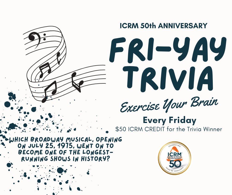 FriYAY Trivia!
Which Broadway musical, opening on July 25, 1975, went on to become one of the longest-running shows in history?

#FriYAYTrivia #ICRM