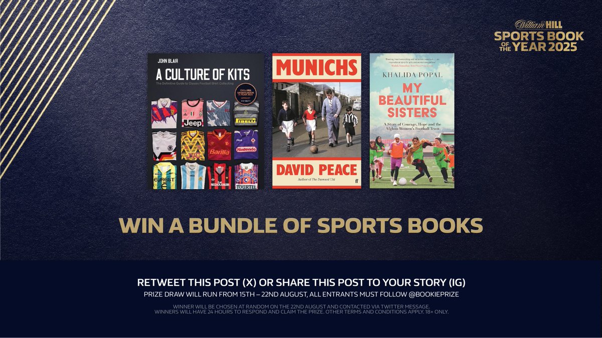 To celebrate the new Premier League season, we’re giving you the chance to win two books from last year’s #WHSBOTY shortlist plus the 2024 Judge A Book By Its Cover winner! 📖

✍️ A Culture of Kits – John Blair / Duncan Olner (winner / cover designer)
✍️ Munichs – David Peace