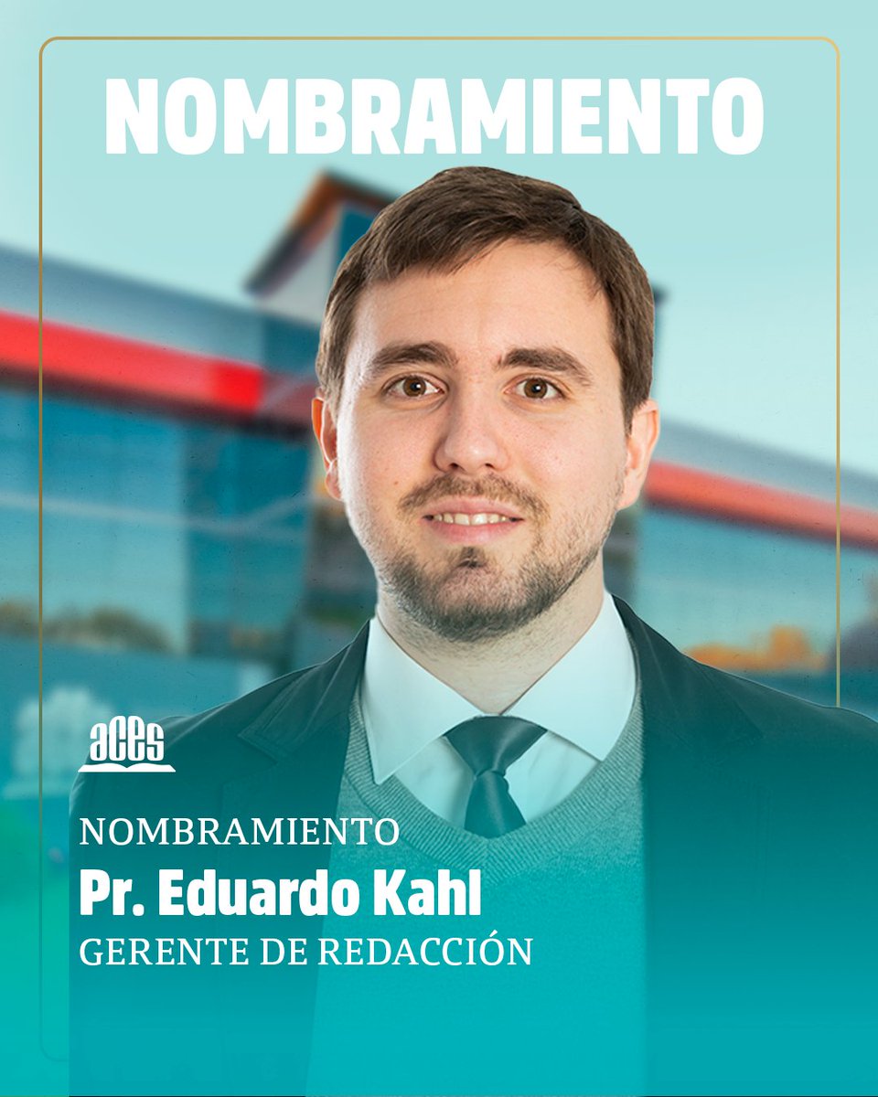 La Junta Directiva de la División Sudamericana eligió al 𝗣𝗿. 𝗘𝗗𝗨𝗔𝗥𝗗𝗢 𝗞𝗔𝗛𝗟 como nuevo gerente de Redacción de la Editorial ACES.
Que Dios sea su luz y le dé sabiduría en su nuevo ministerio.
También le damos la bienvenida a su esposa, Jaqueline, a la familia de ACES.