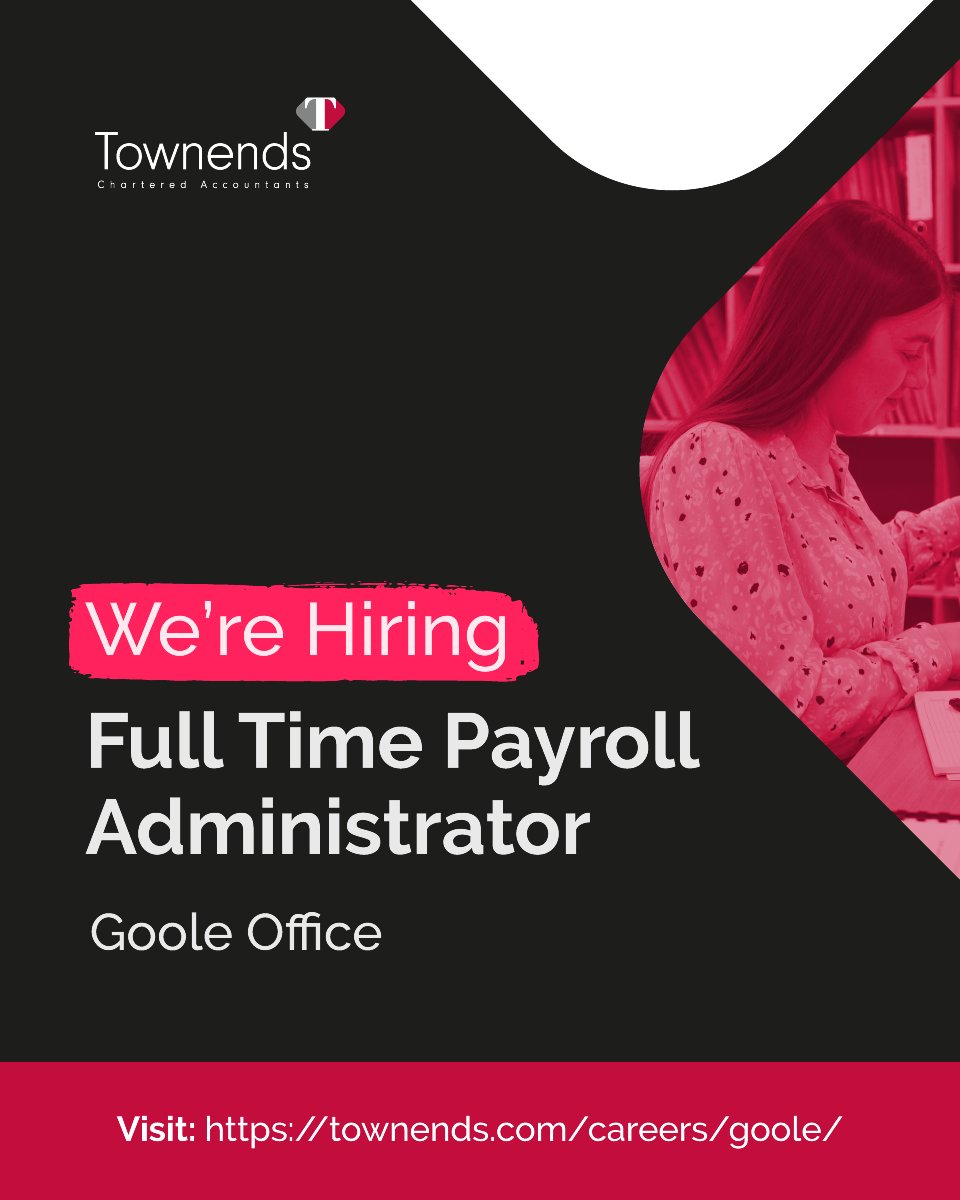 Ready to make your next move? 

We are looking for a Full-Time Payroll Administrator at ur Goole Office. 

The job: 
- Full Time - Monday to Friday
- Processing payrolls, gross to net
- Processing HMRC submissions
And more. 
 
To find out, click here: townends.com/careers/goole/…
