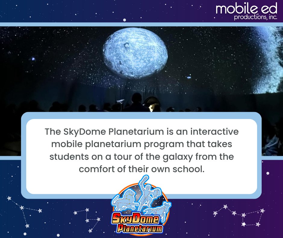MobileEdProd's tweet image. The SkyDome Planetarium is an out-of-this-world science assembly that introduces budding astronomers to the wonders of the universe. 🚀 Click to learn more: tinyurl.com/Sky-Dome #MobileEd #MobileEdMagic #stemeducation #scienceforkids