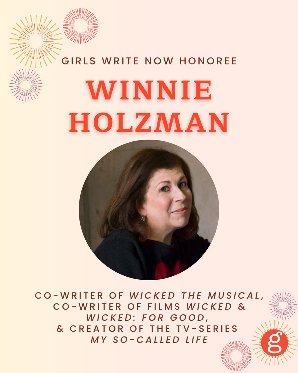 Presenting the wickedly talented Winnie Holzman as a Girls Write Now 2025 honoree!

Join Winnie in supporting our writers (because everyone deserves the chance to fly) 🧹 💚buff.ly/HXsWFPx

#wicked #playwriting #girlswritenow #mentor #writing