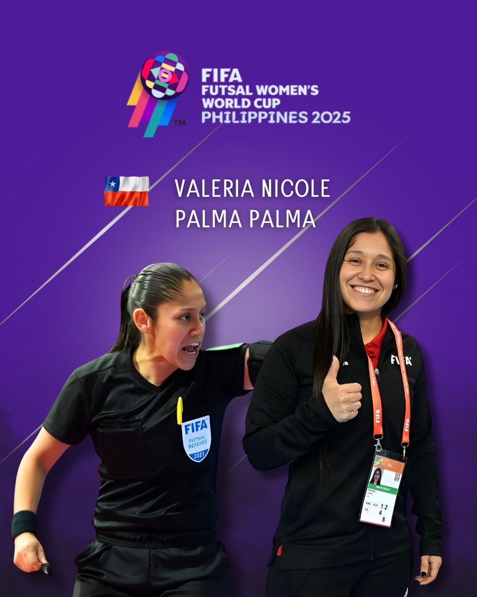 Con mucha alegría anunciamos la nominación de Valeria Palma, árbitra Futsal chilena, al Mundial Femenino de Futsal en Filipinas 2025 ⚽️🇵🇭.

Nos llena de orgullo su designación, le deseamos todo el éxito💪.

#futsal #mundialfemeninofutsal #futsalfemenino #designacionarbitral