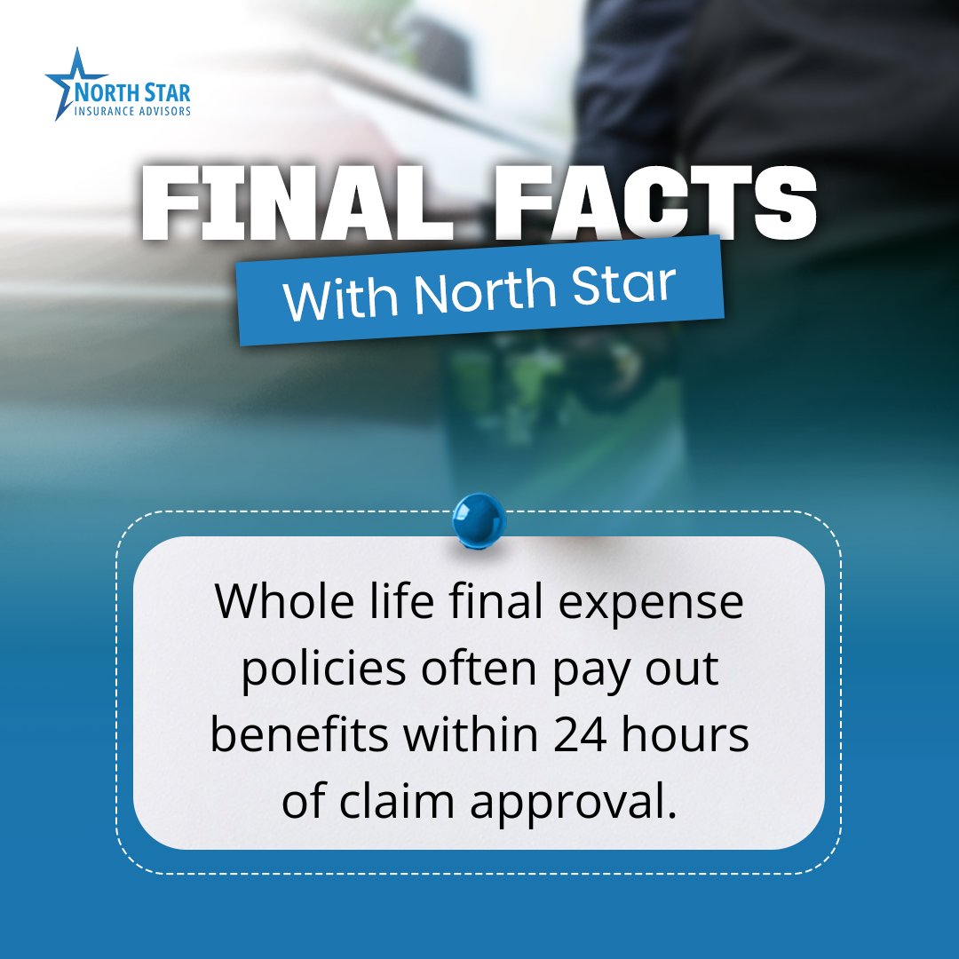 Northstaria's tweet photo. 💡 Final Facts Friday: Did you know? Whole life final expense policies can often pay out benefits within 24 hours of claim approval. ⏱️ That’s peace of mind when it matters most.

#northstar2025 #northstarinsurance #finalfacts #finalexpense #insurance https://t.co/bpilYeKtaE