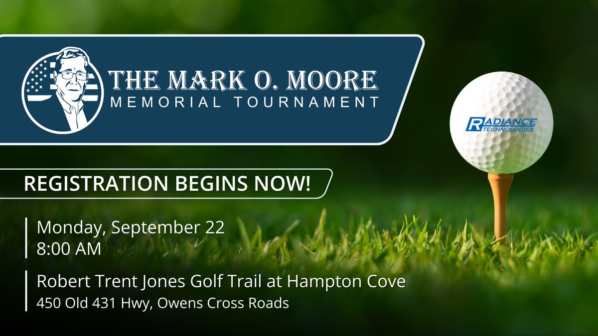 Radiance Technologies (@radiancetechinc) on Twitter photo Please join us for the 2025 Mark O. Moore Memorial Golf Tournament benefiting Army Emergency Relief on Monday, September 22 at 8 AM at Robert Trent Jones Golf Trail, Hampton Cove, AL. <a href="/aerhq/">Army Emergency Relief</a>
Register Here: app.eventcaddy.com/events/mark-o-… Please join us for the 2025 Mark O. Moore Memorial Golf Tournament benefiting Army Emergency Relief on Monday, September 22 at 8 AM at Robert Trent Jones Golf Trail, Hampton Cove, AL. <a href="/aerhq/">Army Emergency Relief</a>
Register Here: app.eventcaddy.com/events/mark-o-…