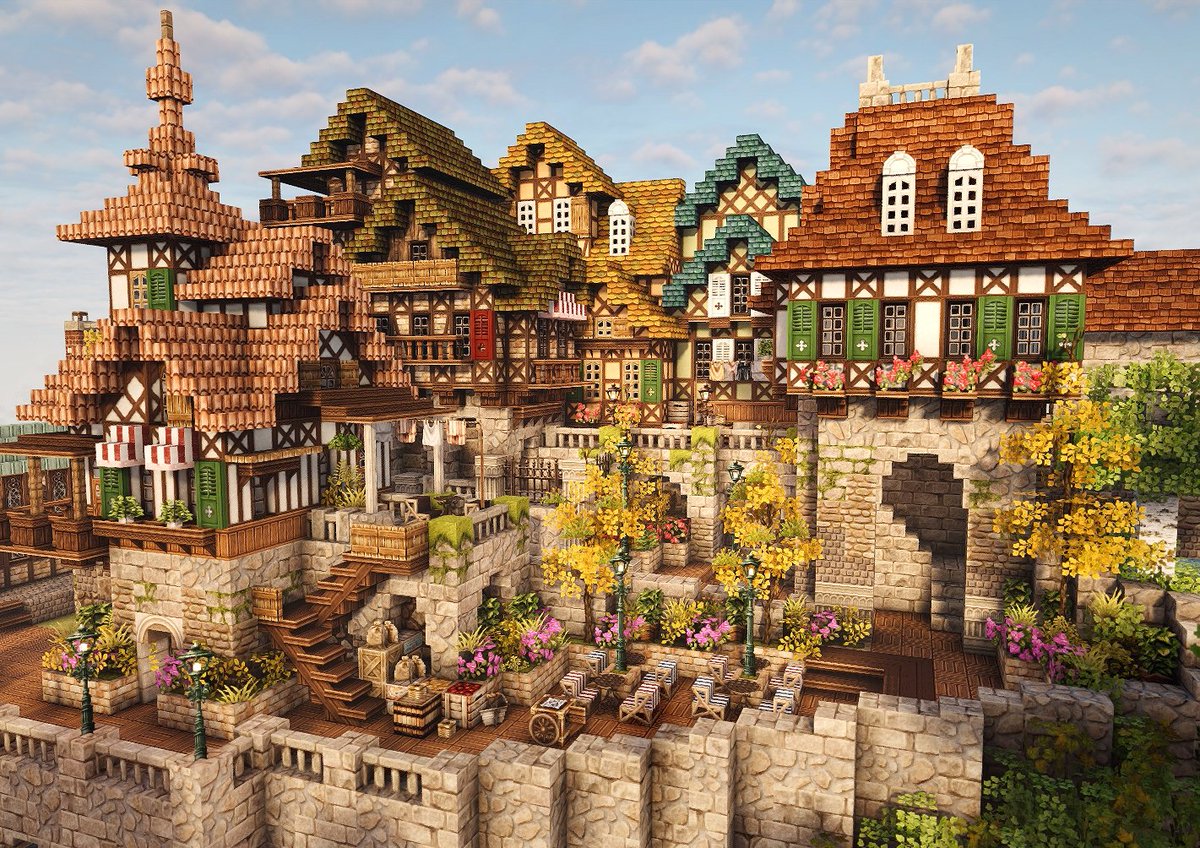 レガシーでハーフティンバーの街🏘️
#MiniaTuria
#MinecraftBuilds