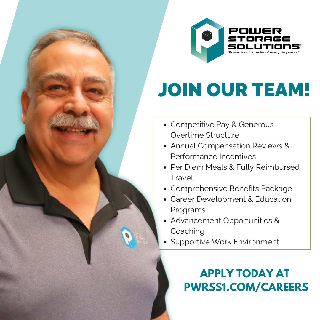 PWRSS1's tweet image. Competitive pay, great benefits, and a team that powers each other up. That’s our standard. 🌟Apply today and become part of the Power Storage Solutions team! 👷🏼♂️ #PowerStorageSolutions #Hiring #JoinOurTeam #PowerCareers #PowerStorageCareers #ServiceTechnicians