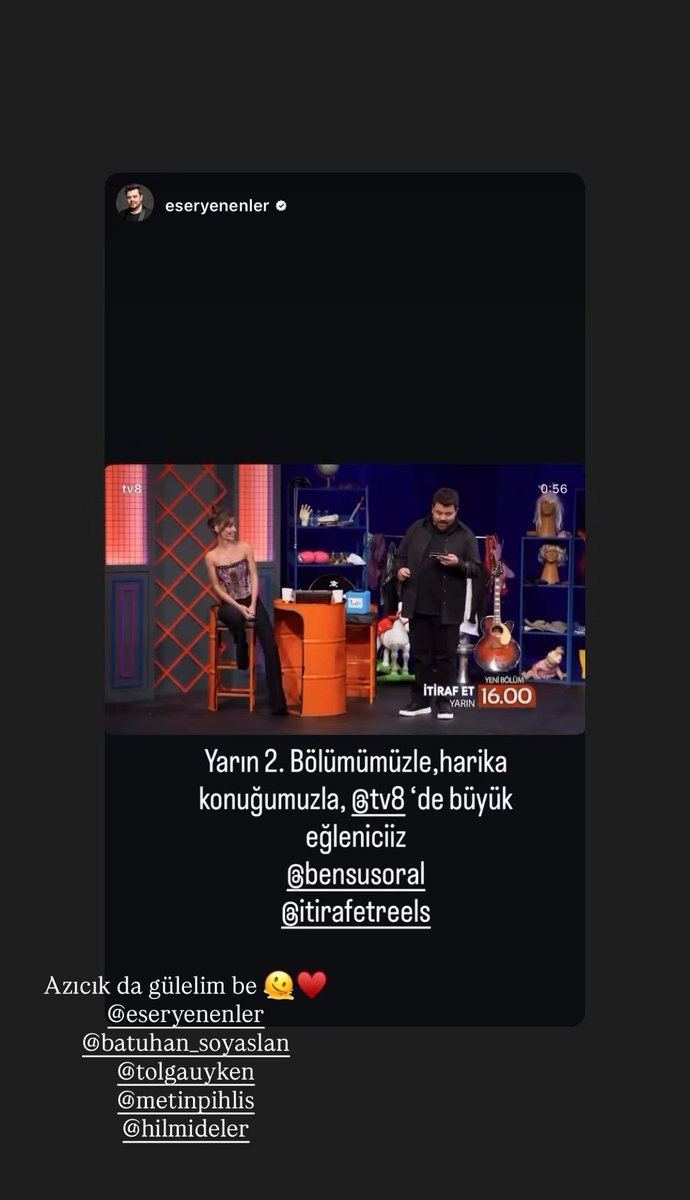 📲| "Vamos rir um pouco também 🫠♥️"

— #BensuSoral divulgando sua participação no programa İtiraf Et que vai ao ar amanhã às 16hrs na TV8