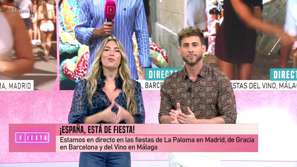 Fiesta (@fiestatelecinco) on Twitter photo Estamos en directo en las fiestas de La Paloma en Madrid, de Gracia en Barcelona y del Vino en Málaga 💃
🔵 Arranca #Fiesta15A con <a href="/ZesarM/">César Muñoz</a> y <a href="/alex_blanquer/">Àlex Blanquer 📺 Presentadora</a> en <a href="/telecincoes/">Telecinco</a> 📺 mdia.st/directo5 Estamos en directo en las fiestas de La Paloma en Madrid, de Gracia en Barcelona y del Vino en Málaga 💃
🔵 Arranca #Fiesta15A con <a href="/ZesarM/">César Muñoz</a> y <a href="/alex_blanquer/">Àlex Blanquer 📺 Presentadora</a> en <a href="/telecincoes/">Telecinco</a> 📺 mdia.st/directo5