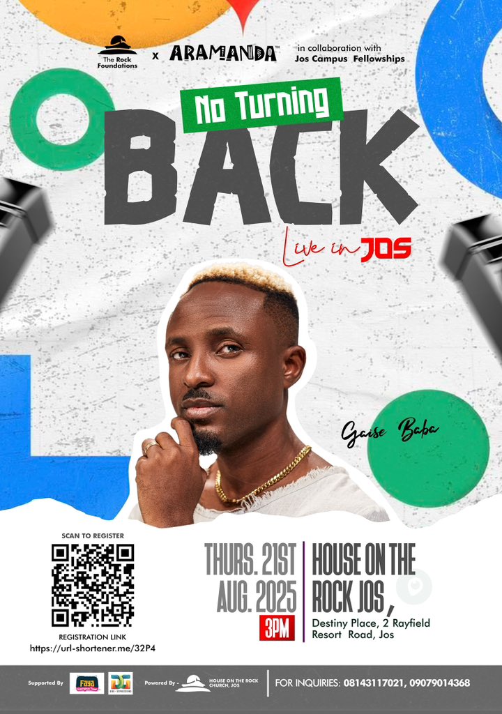 gaisebaba's tweet photo. NO TURNING BACK TOUR is coming to the North!
📍 Bauchi – 20th Aug
📍 Jos – 21st Aug
📍 Kaduna – 22nd Aug
Abba's Golden Boy is coming with the sound, the message, the movement.
Don’t just hear about it, be there and tell others!
#NoTurningBackTour #WeOutside https://t.co/gHRiVjWvZF