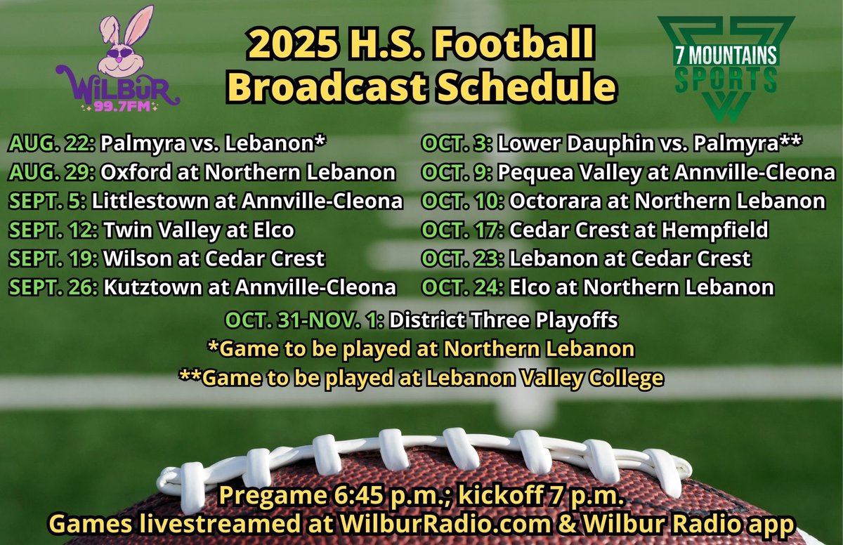 We’re a week away from the start of HS football season. Tune in to <a href="/997WiLBur/">99.7 WiLBuR FM</a> for coverage of Lebanon County’s teams this fall. I’m excited to be part of the team that will be bringing you the calls of the games. Talk to you soon!