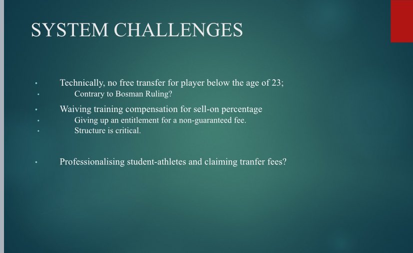 I just realised that in 2022 I was invited to speak at a USSA Football Workshop and I toyed around with the idea of universities professionalising student athletes and claiming transfer fees rather than development compensation due to systematic challenges.
