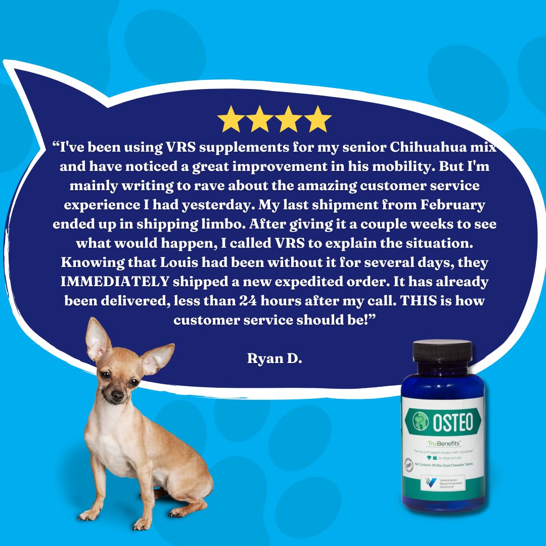 VRSPets's tweet image. Thank you, Ryan, for the great review of our supplements and customer service team!

#VRS #PetHealth #CustomerReview #CustomerService #HappyCustomer