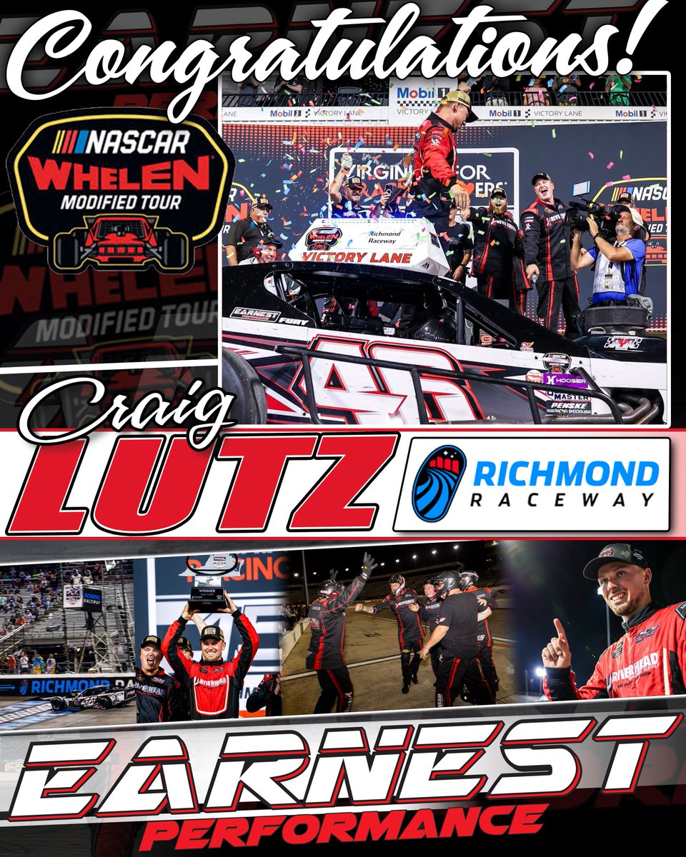 Earnest Performance (@earnestperform) on Twitter photo L U T Z ! !
Congrats to Craig Lutz on a huge NASCAR Whelen Modified Tour win at <a href="/RichmondRaceway/">Richmond Raceway</a>
It's no secret that we love mods and its extra special to help someone top the field in the ultra-competitive tour. Let us know if we can help you roll those corners a bit smoother L U T Z ! !
Congrats to Craig Lutz on a huge NASCAR Whelen Modified Tour win at <a href="/RichmondRaceway/">Richmond Raceway</a>
It's no secret that we love mods and its extra special to help someone top the field in the ultra-competitive tour. Let us know if we can help you roll those corners a bit smoother