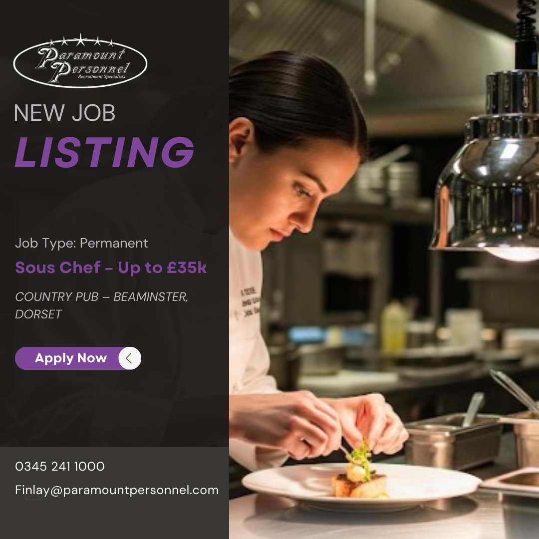 Calling all Sous Chefs! 📢 We're hiring for a fantastic country pub in Beaminster, Dorset. Up to £35k salary and a chance to showcase your skills. Don't miss this! 👇

paramountpersonnel.com/vacancy/sous-c…

#SousChef #ChefJobs #Beaminster #Dorset #Hiring #ParamountPersonnel