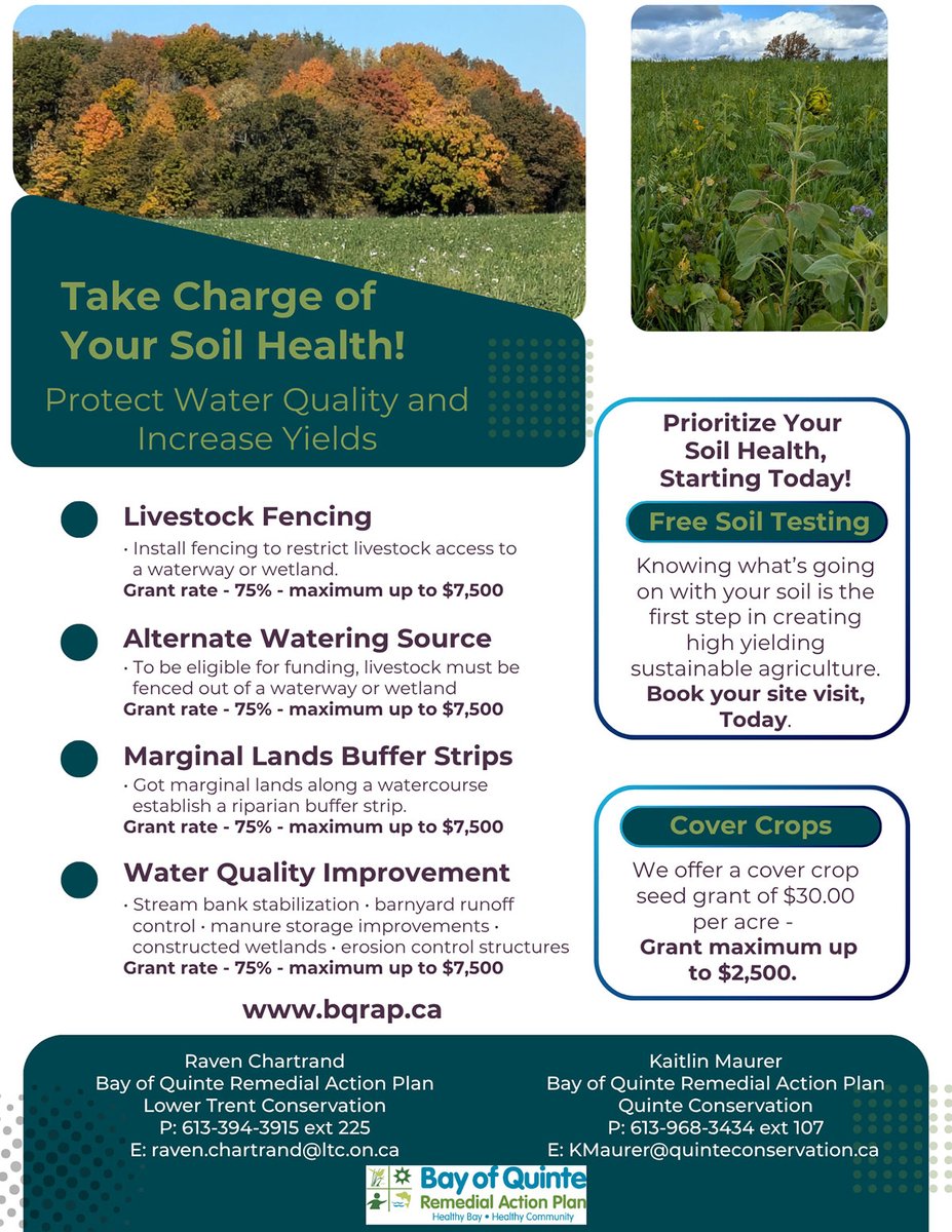 Bay of Quinte RAP (@bqrap) on Twitter photo Take charge of your soil health. Check out our cost-sharing stewardship programs.
bqrap.ca/get-involved-l…
<a href="/OntAg/">Farms.com Ontario</a>
<a href="/OntarioSoilCrop/">Ontario Soil & Crop</a>
<a href="/OntarioBeef/">Ontario Beef</a>
<a href="/OntarioFarms/">Ontario Federation of Agriculture</a>
<a href="/BeefFarmersON/">Beef Farmers of Ontario</a>
<a href="/BetterFarmingON/">Better Farming | It's Farming. And It's Better.</a>
<a href="/GrainFarmers/">Grain Farmers of Ontario</a> Take charge of your soil health. Check out our cost-sharing stewardship programs.
bqrap.ca/get-involved-l…
<a href="/OntAg/">Farms.com Ontario</a>
<a href="/OntarioSoilCrop/">Ontario Soil & Crop</a>
<a href="/OntarioBeef/">Ontario Beef</a>
<a href="/OntarioFarms/">Ontario Federation of Agriculture</a>
<a href="/BeefFarmersON/">Beef Farmers of Ontario</a>
<a href="/BetterFarmingON/">Better Farming | It's Farming. And It's Better.</a>
<a href="/GrainFarmers/">Grain Farmers of Ontario</a>