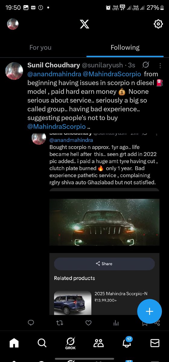 sunilaryush's tweet photo. @anandmahindra @MahindraScorpio # traveling with family , was on Road yesterday, wife having medical issues, suddenly having smoke in car we all got scared.. called tall free road side assistance no response no guidance from any one very pathetic service.. https://t.co/iL5P7sya9k