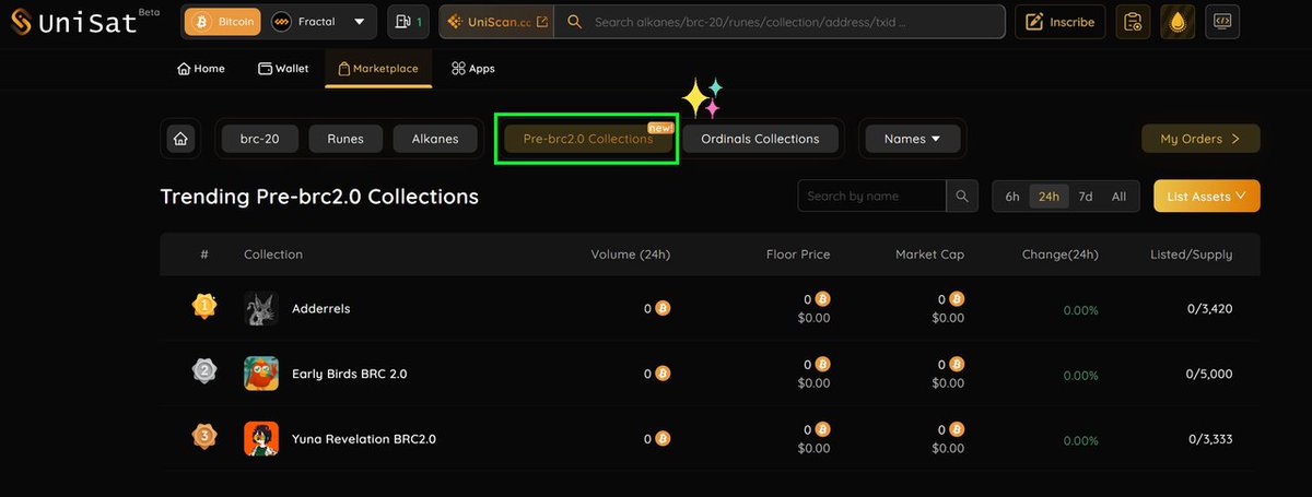 📢 By Popular Demand - New Home for Pre-brc2.0 Collections! 

🖱 Browse &amp; trade pre-brc2.0 collections easily at unisat.io/market/pre_brc…

• Trending pre-brc2.0 collections at a glance
• 0.5% buyer service fee - FREE for orders under 0.005 BTC
• 0% seller fee

💡 Want to list