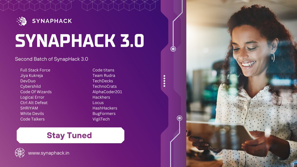 SynapHack's tweet photo. 🚀 SynapHack 3.0 — Second Batch Out!
The Second 20 teams have officially secured their spot in SynapHack 3.0! 🔥
Check the list here 👉 [link]
Next batch dropping soon — stay tuned and keep your notifications ON.

#SynapHack3 #Hackathon #Innovation https://t.co/Q6SJ2DtJcZ